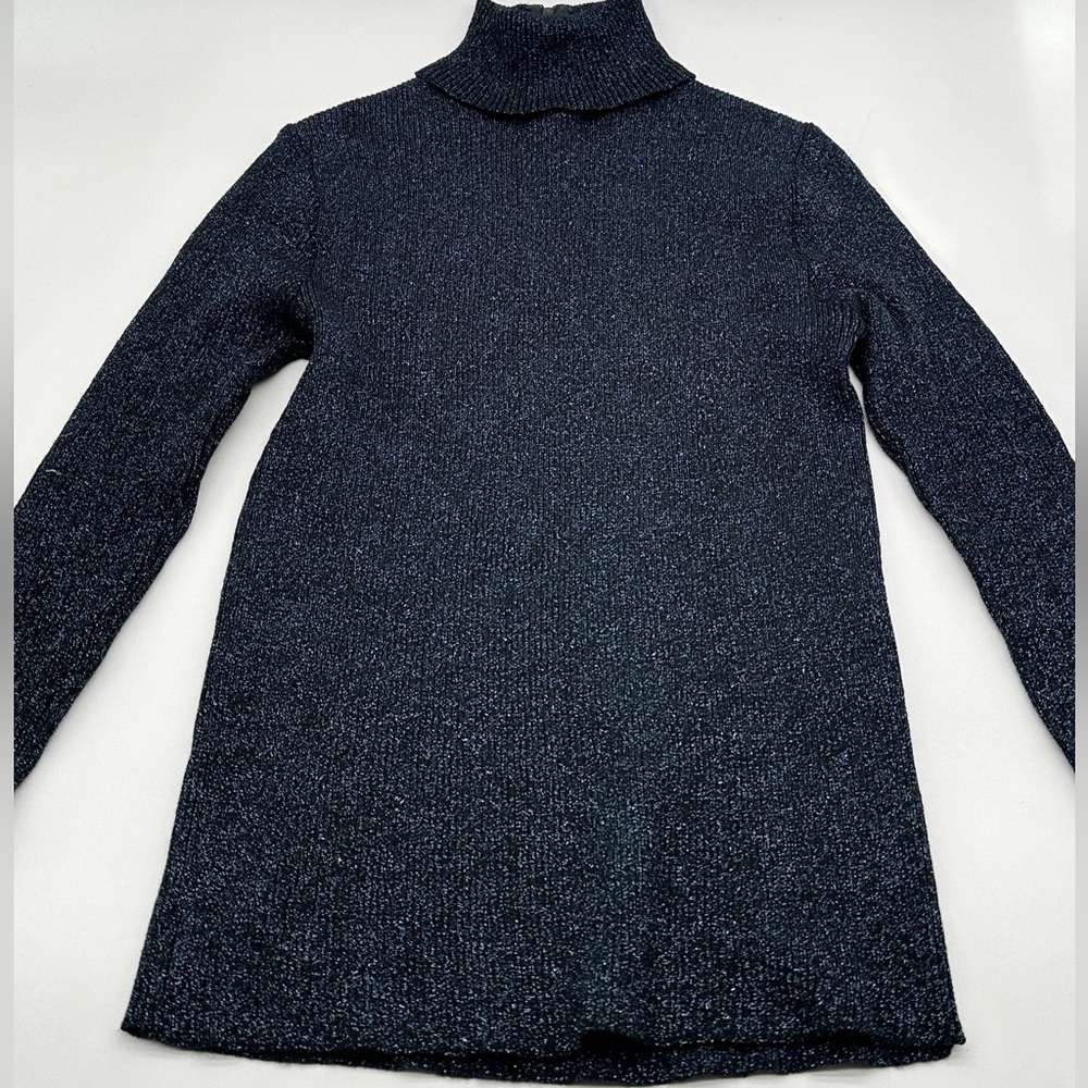 Barbara Lee Black Blue Shimmer Sweater Long Sleeve Metallic Large Turtleneck‎